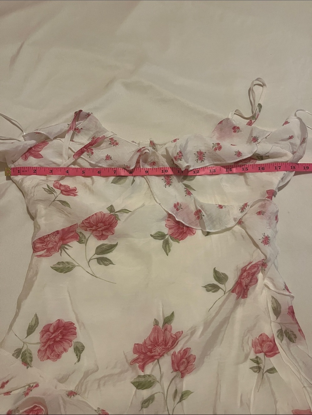 White Floral Ruffle Maxi Dress with Pink Roses - Picture 5 of 6